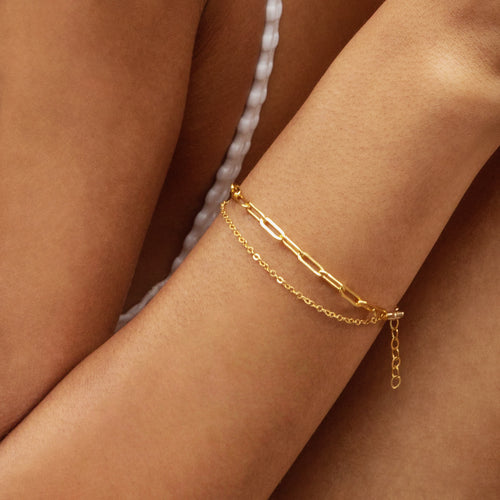 Gold-plated half bangle double bracelet medal - L'Atelier d'Amaya